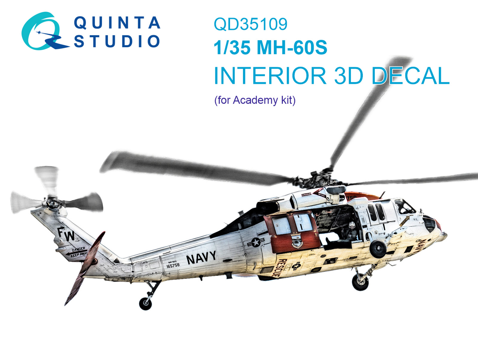 QD35109  декали 3D Декаль интерьера кабины  MH-60S (Academy)  (1:35)