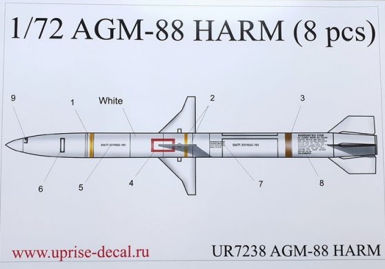 UR7238  декали  AGM-88 HARM (8 pcs)  (1:72)