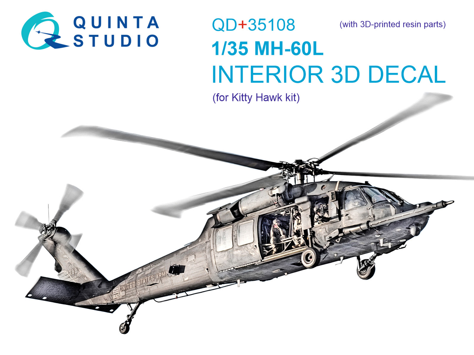 QD+35108  декали 3D Декаль интерьера кабины  MH-60L (KittyHawk) (с 3D-печатными деталями)  (1:35)