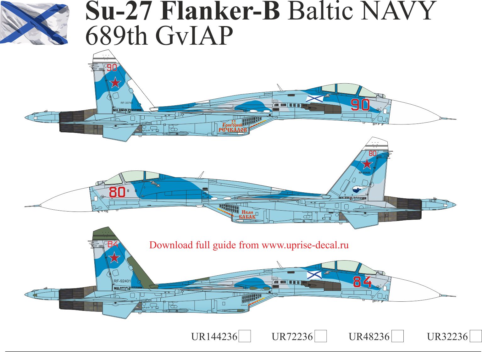 UR32236  декали  Su-27 Flanker-B Baltic NAVY 689th GvIAP, without stencils  (1:32)
