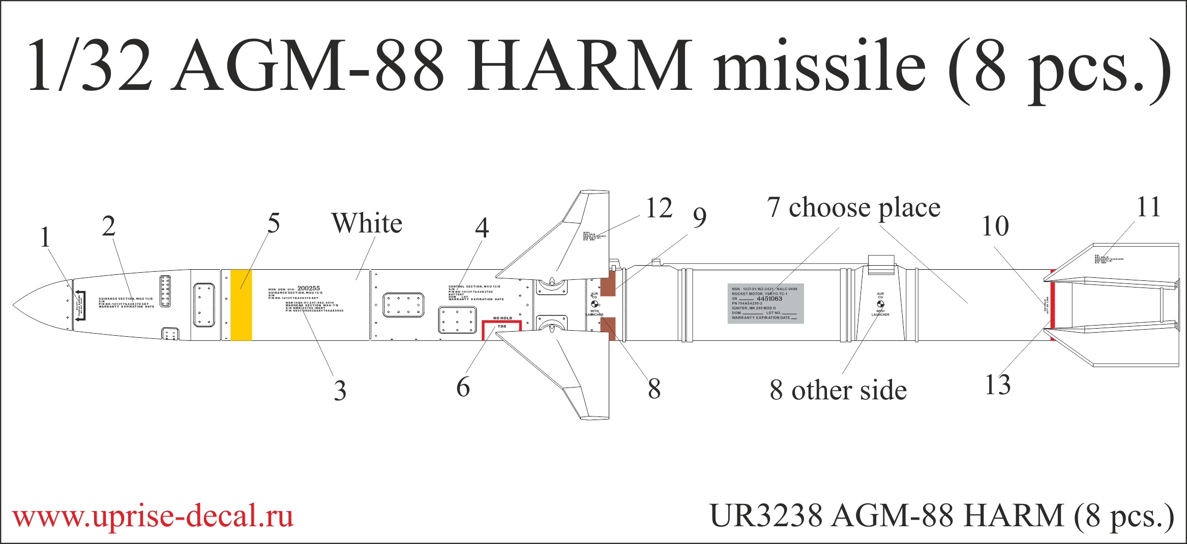 UR3238  декали  AGM-88 HARM (8 pcs)  (1:32)