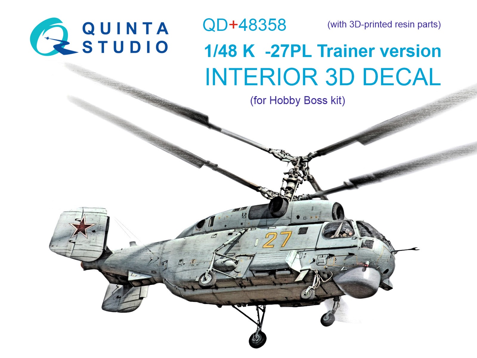 QD+48358  декали 3D Декаль интерьера кабины  Ка-27ПЛ (Hobby Boss) (с 3D-печатными деталями)  (1:48)