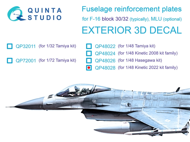 QP48028  декали  3D Декаль Усиливающие накладки для F-16 block 30/32 (Kinetic 2022г.)  (1:48)