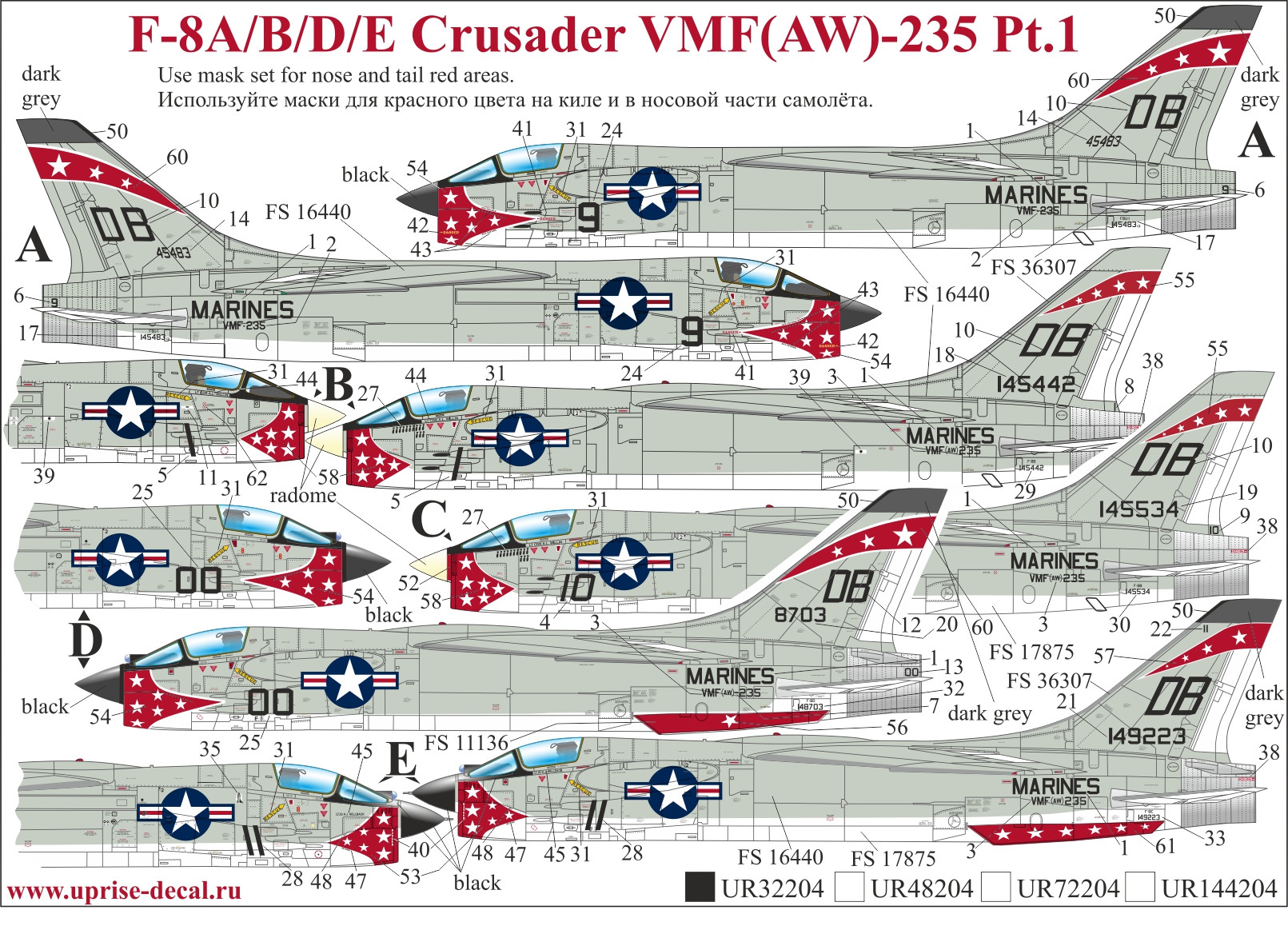 UR32204  декали  F-8A/B/D/E Crusader VMF(AW)-235  (1:32)