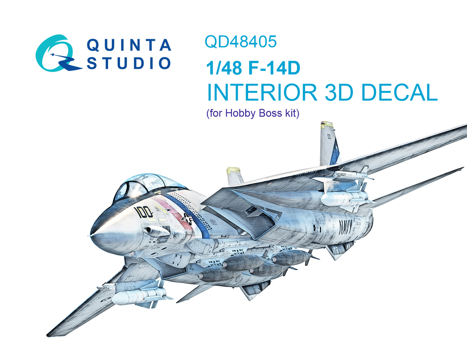 QD48405 декали  3D Декаль интерьера кабины F-14D (Hobby Boss)  (1:48)