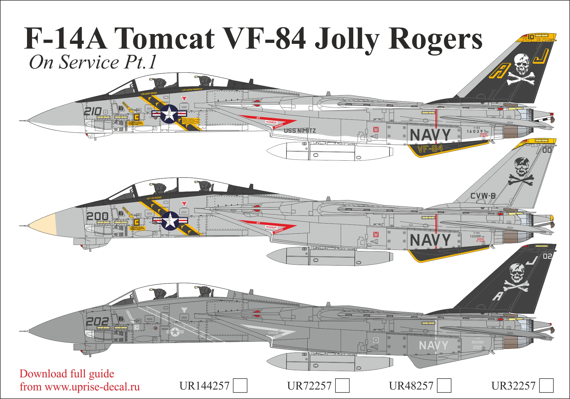 UR32257  декали  F-14A Tomcat VF-84 Jolly Rogers On Service Pt.1  (1:32)