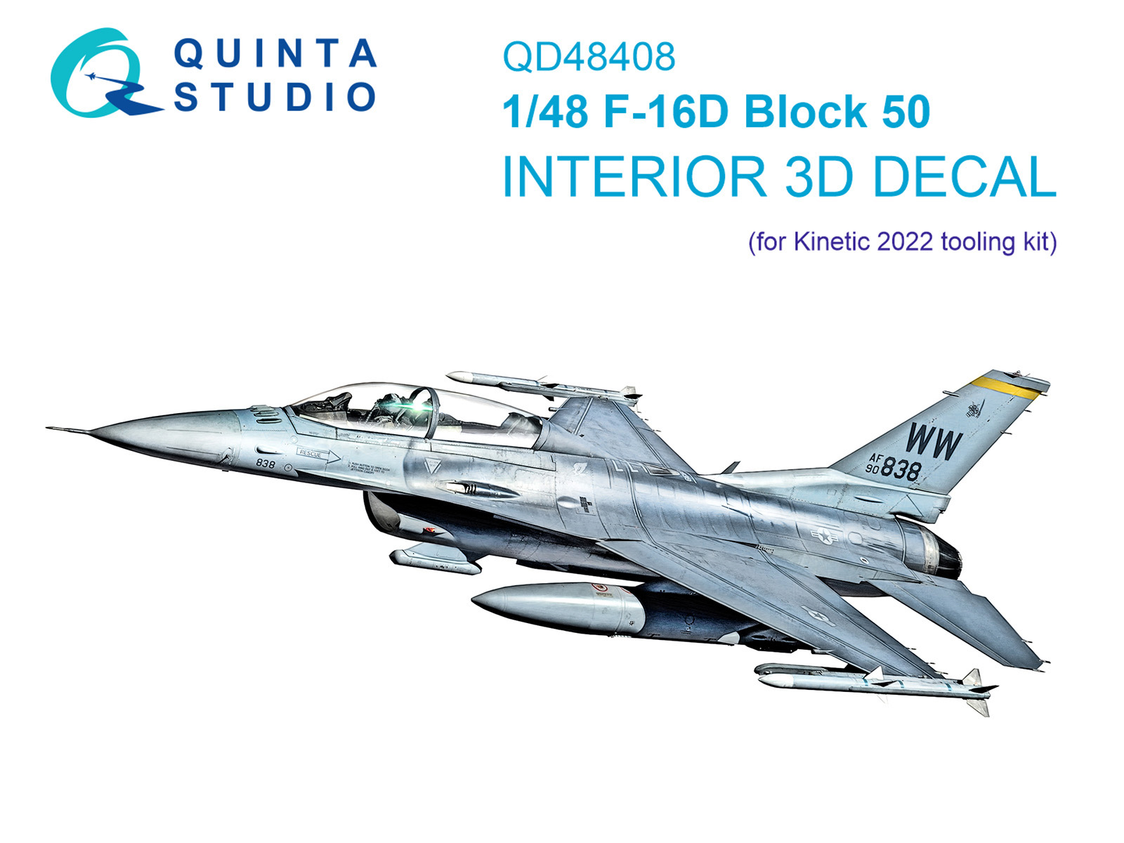 QD48408  декали  3D Декаль интерьера кабины F-16D Block 50 (Kinetic 2022 tool)  (1:48)