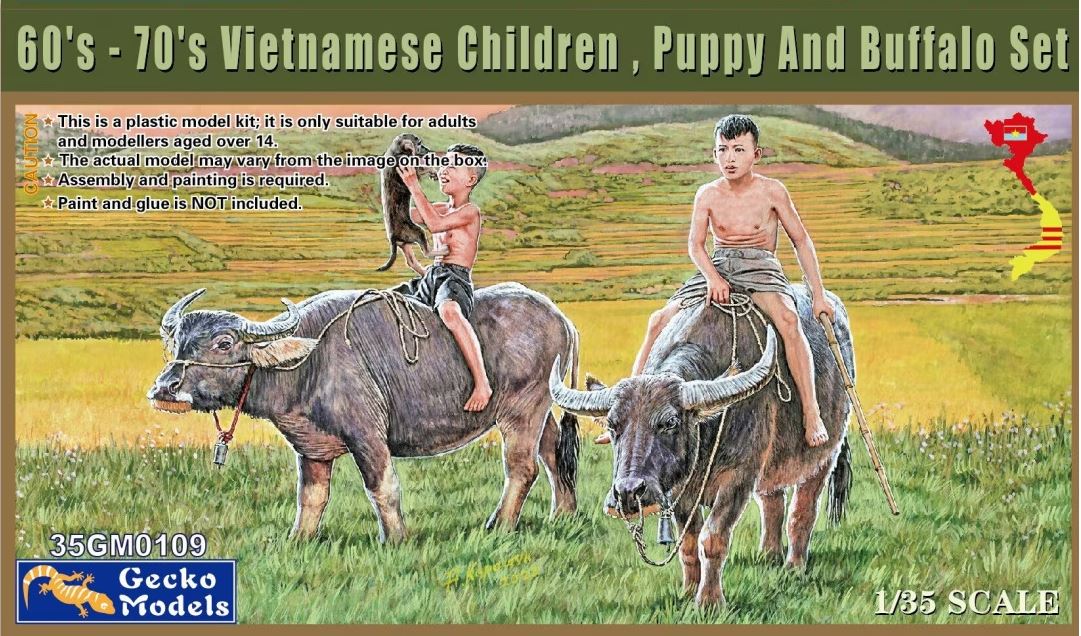 35GM0109  фигуры  60's-70's Vietnamese Children, Puppy and Buffalo  (1:35)