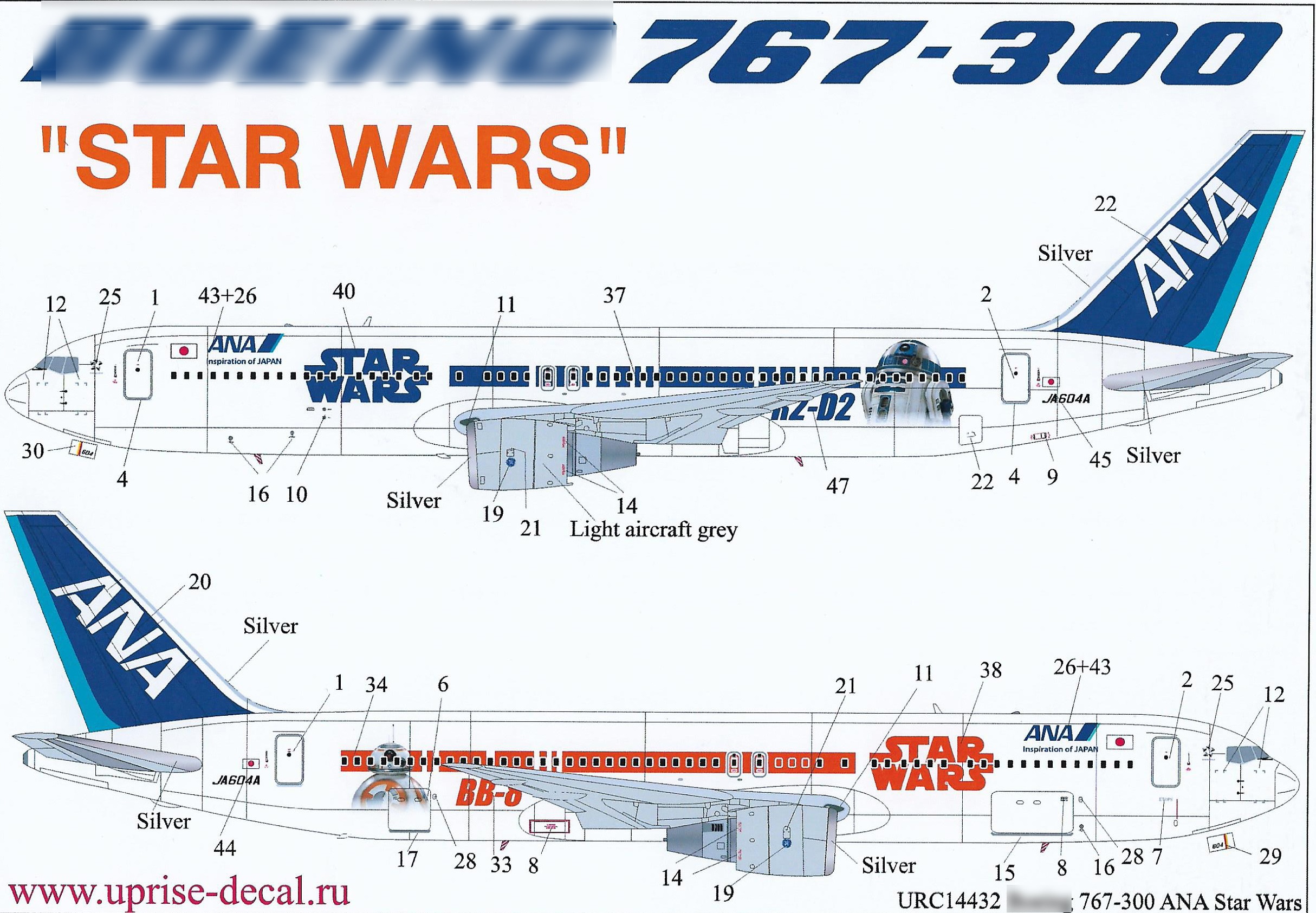 URC14432 декали  Boeing 767-300 'Star Wars ANA' (1:144)