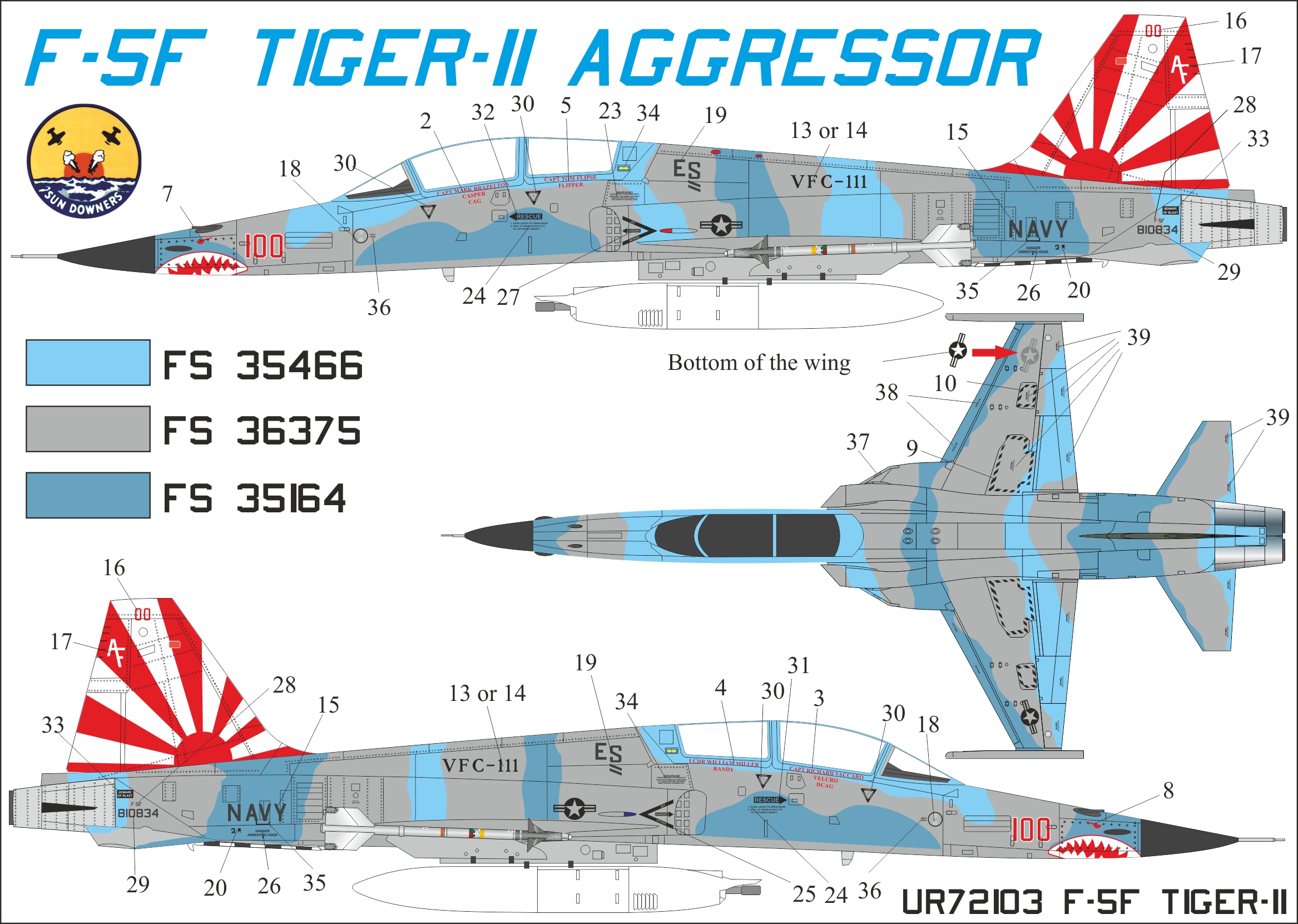 UR72103  декали  F-5F Tiger-II Aggressor VFC-111 , with stencils  (1:72)
