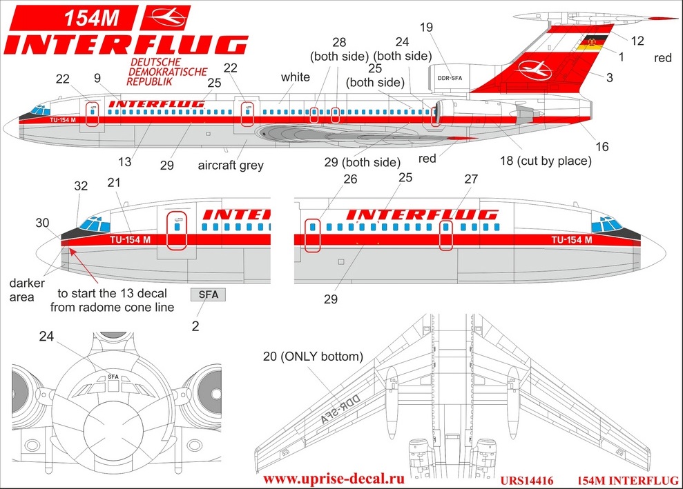 URS14416  декали  TU-154M Interflug (for Zvezda)  (1:144)