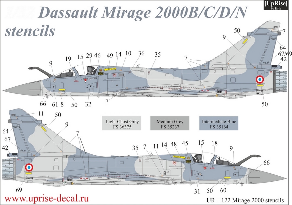 UR48122  декали  Dassault Mirage 2000 B/C/D/N stencils  (1:48)