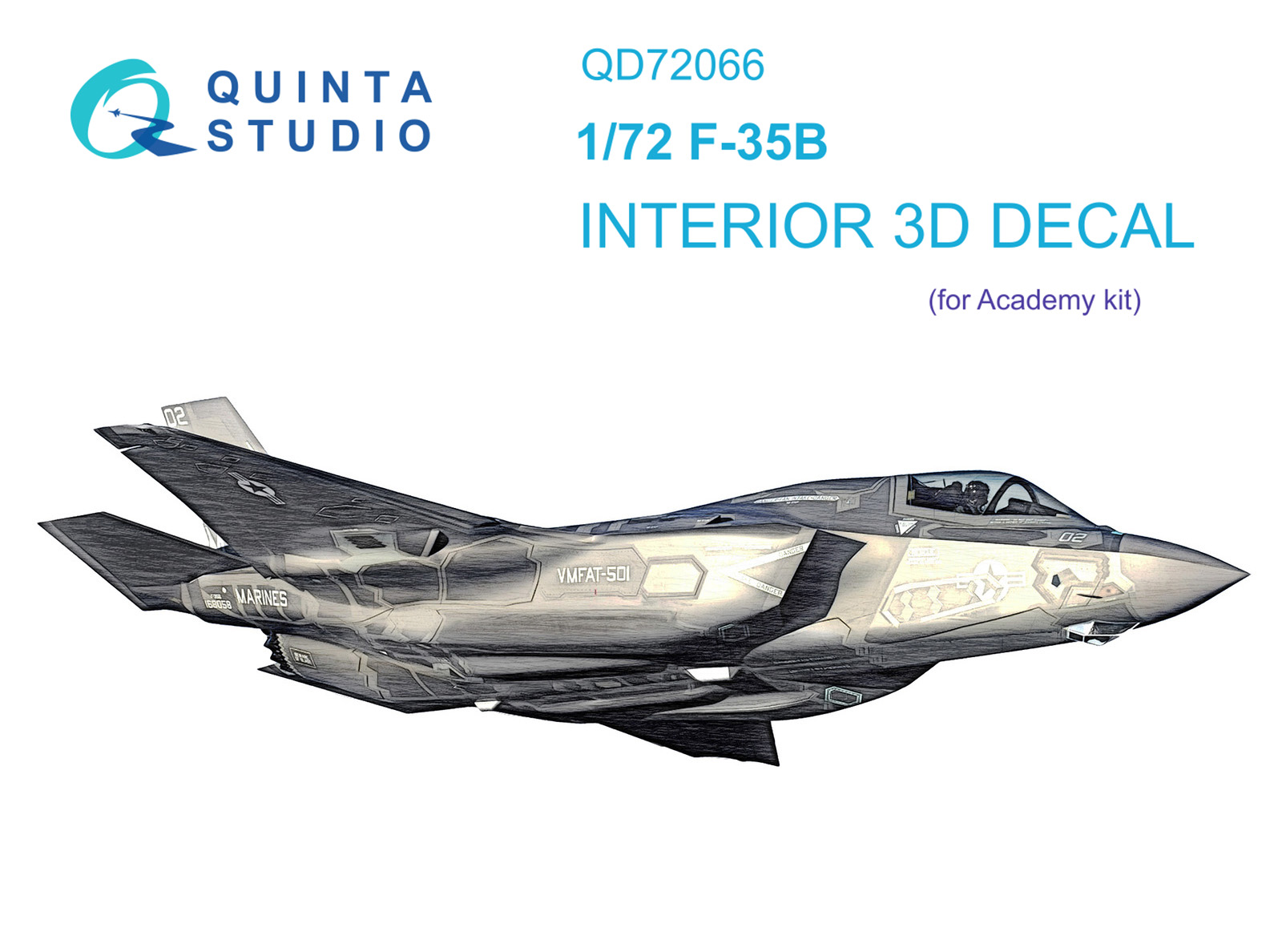 QD72066  декали  3D Декаль интерьера кабины F-35B (Academy)  (1:72)