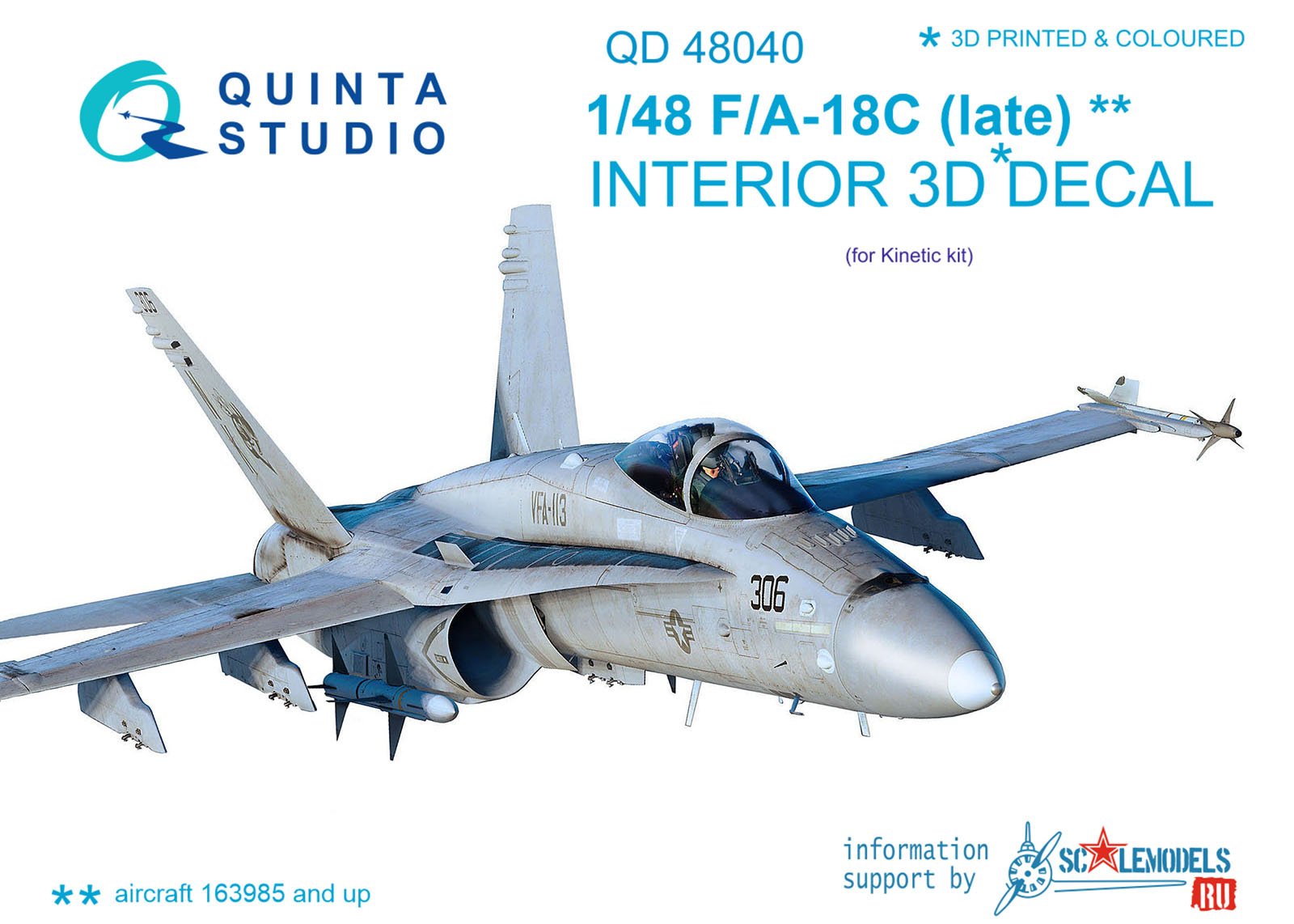 QD48040  декали  3D Декаль интерьера кабины F/A-18C (Late) (Kinetic)  (1:48)