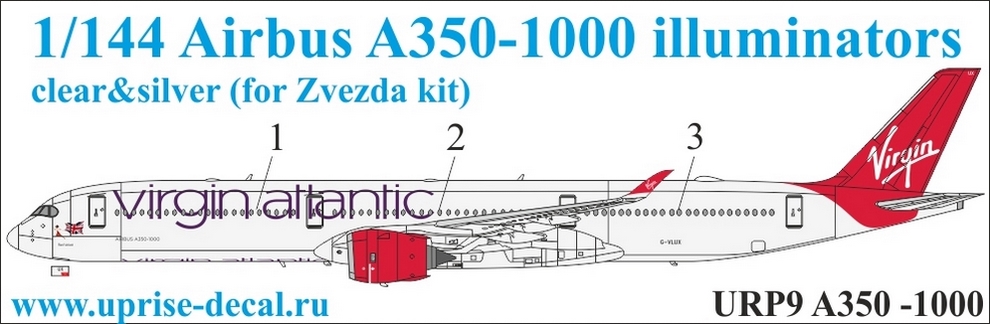URP9  декали  Airbus A350 for Zvezda kit (clear)  (1:144)