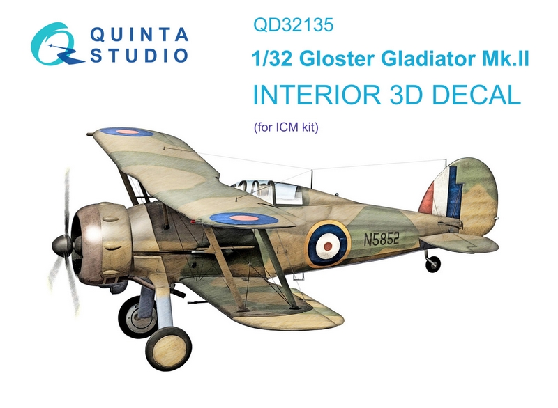 QD32135  декали  3D Декаль интерьера кабины Gloster Gladiator Mk II (ICM) (1:32)