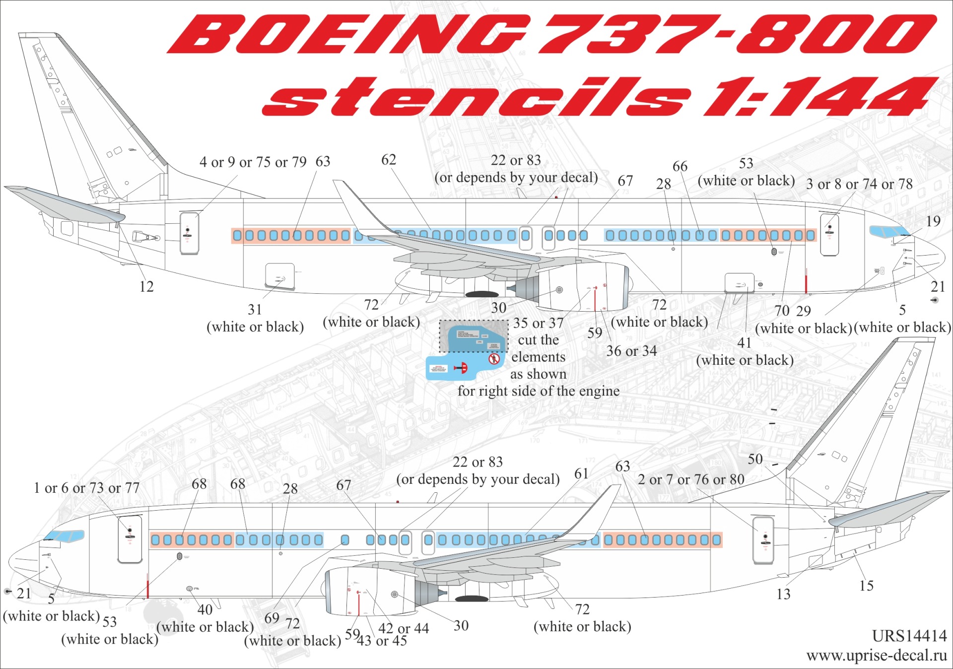 URS14414  декали  Boeing 737-700/800 (for Zvezda)  (1:144)