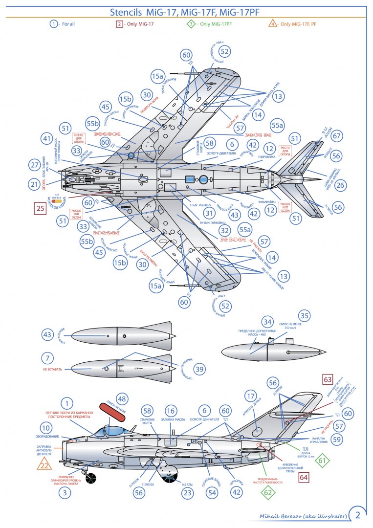 UR3228  декали  MiG-17 Stencils  (1:32)