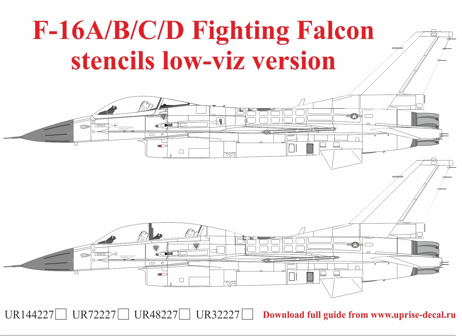 UR48227 декали F-16A/B/C/D Fighting Falcon stencils low-viz version  (1:48)
