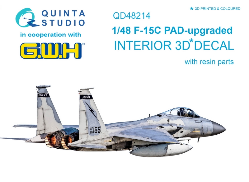 QD48214  декали  3D Декаль интерьера кабины со смоляными деталями F-15C PAD-upgraded (GWH)  (1:48)