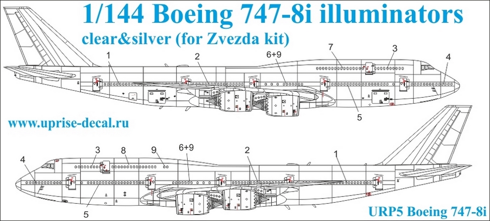 URP5  декали  Boeing 747-8i for Zvezda kit (clear)  (1:144)