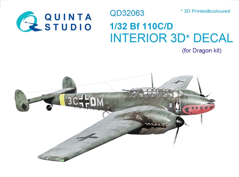 QD32063  декали  3D Декаль интерьера кабины Bf 110C/D (для модели Dragon)  (1:32)