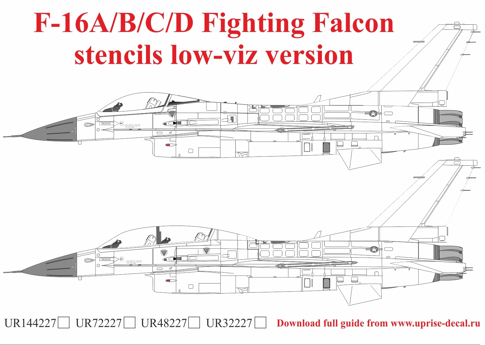 UR72227 декали F-16A/B/C/D Fighting Falcon stencils low-viz version  (1:72)