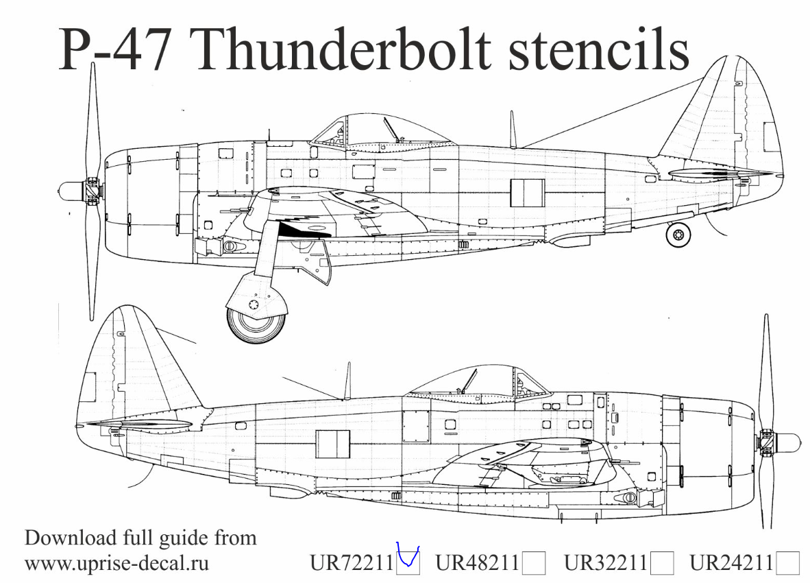 UR72211  декали  P-47D Thunderbolt stencils with USAF insignia  (1:72)
