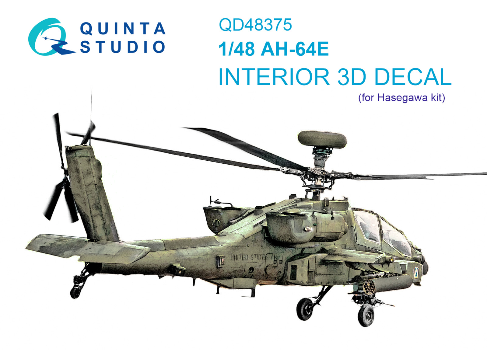 QD48375  декали 3D Декаль интерьера кабины  AH-64E (Hasegawa)  (1:48)