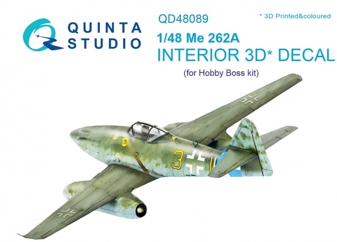 QD48089  декали  3D Декаль интерьера кабины Me-262A (HobbyBoss)  (1:48)