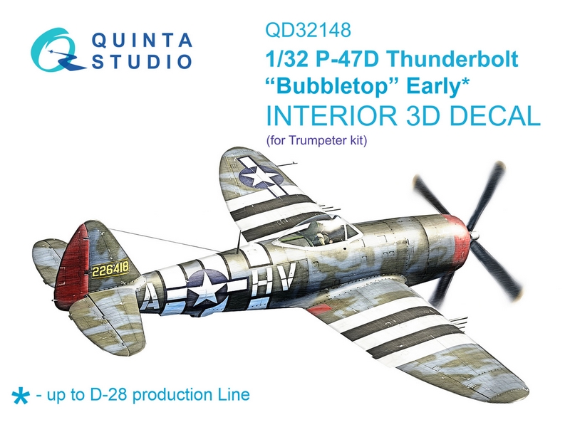 QD32148  декали  3D Декаль интерьера кабины P-47D Thunderbolt "Bubbletop" early (Trumpeter)  (1:32)