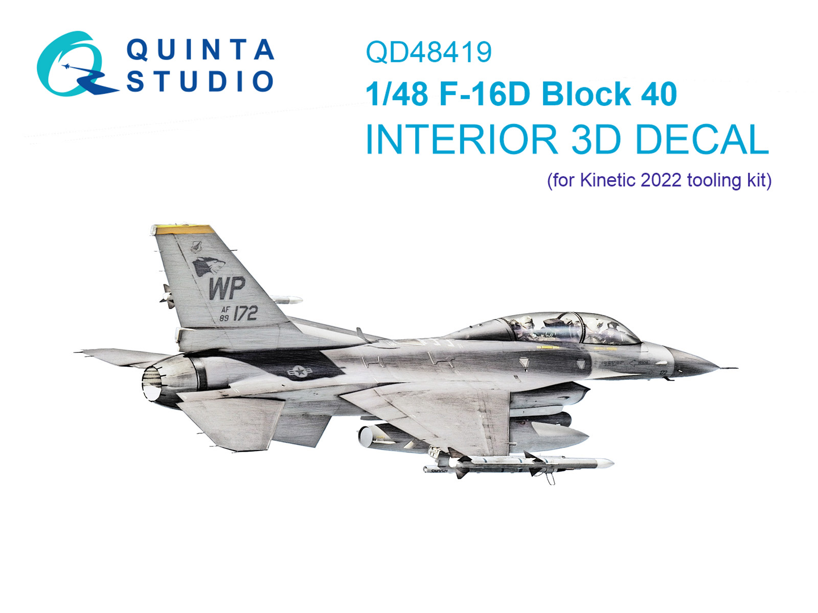 QD48419  декали   3D Декаль интерьера кабины F-16D block 40 (Kinetic 2022г. разработки)  (1:48)