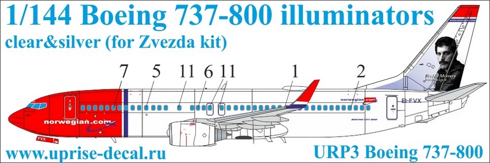 URP3  декали  Boeing 737-800 for Zvezda kit (clear)  (1:144)