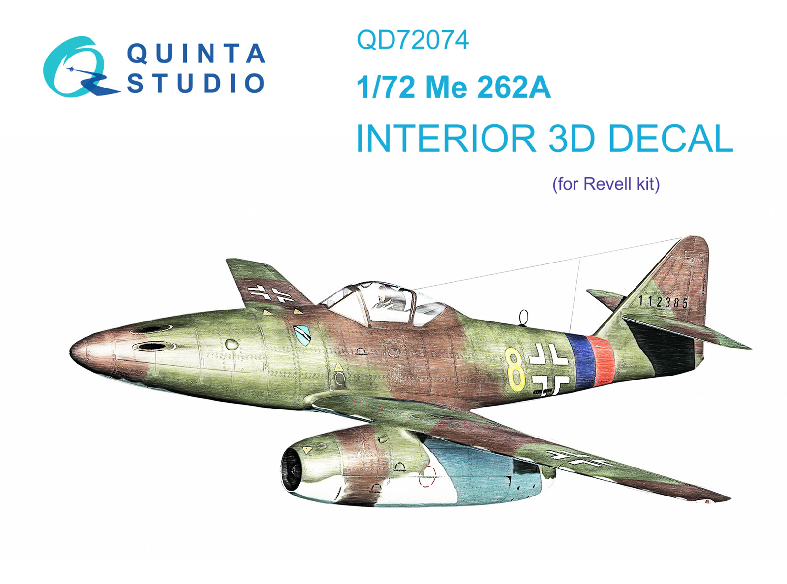 QD72074  декали  3D Декаль интерьера кабины Me-262A  (Revell)  (1:72)