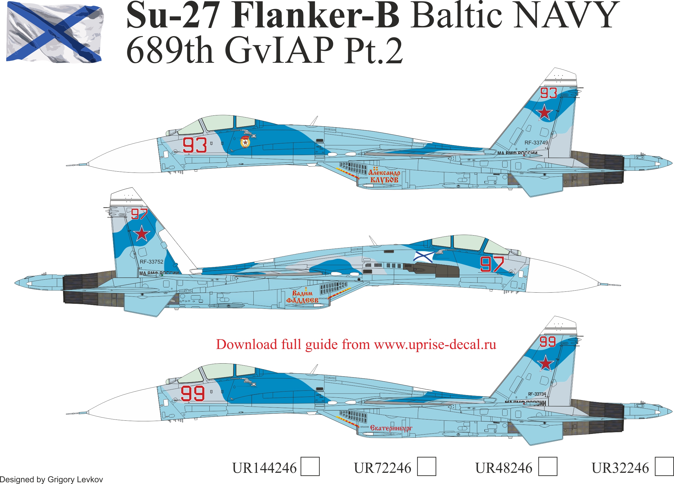 UR32246  декали  Su-27 Flanker-B Baltic NAVY 689th GvIAP Pt.2, without stencils  (1:32)
