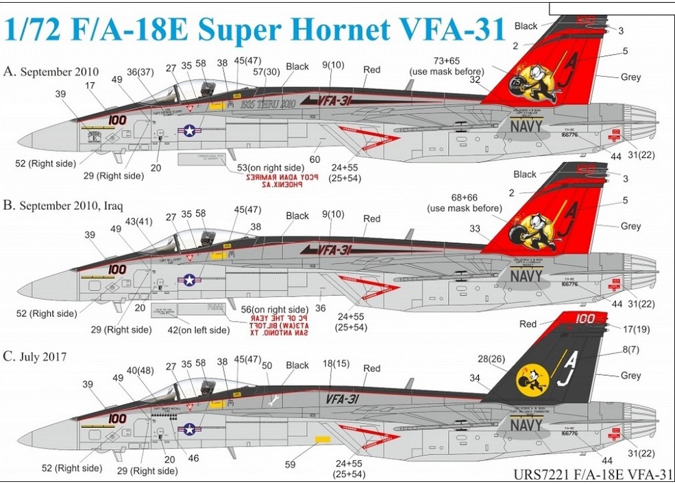 URS7221 декали F/A-18E Super Hornet VFA-31 CAG (1:72)
