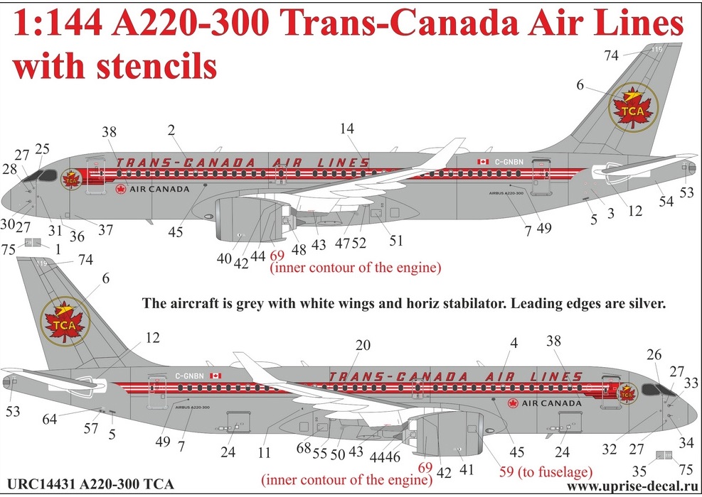 URC14431 декали  A220-300 Trans Canada Air Lines Retro  (1:144)