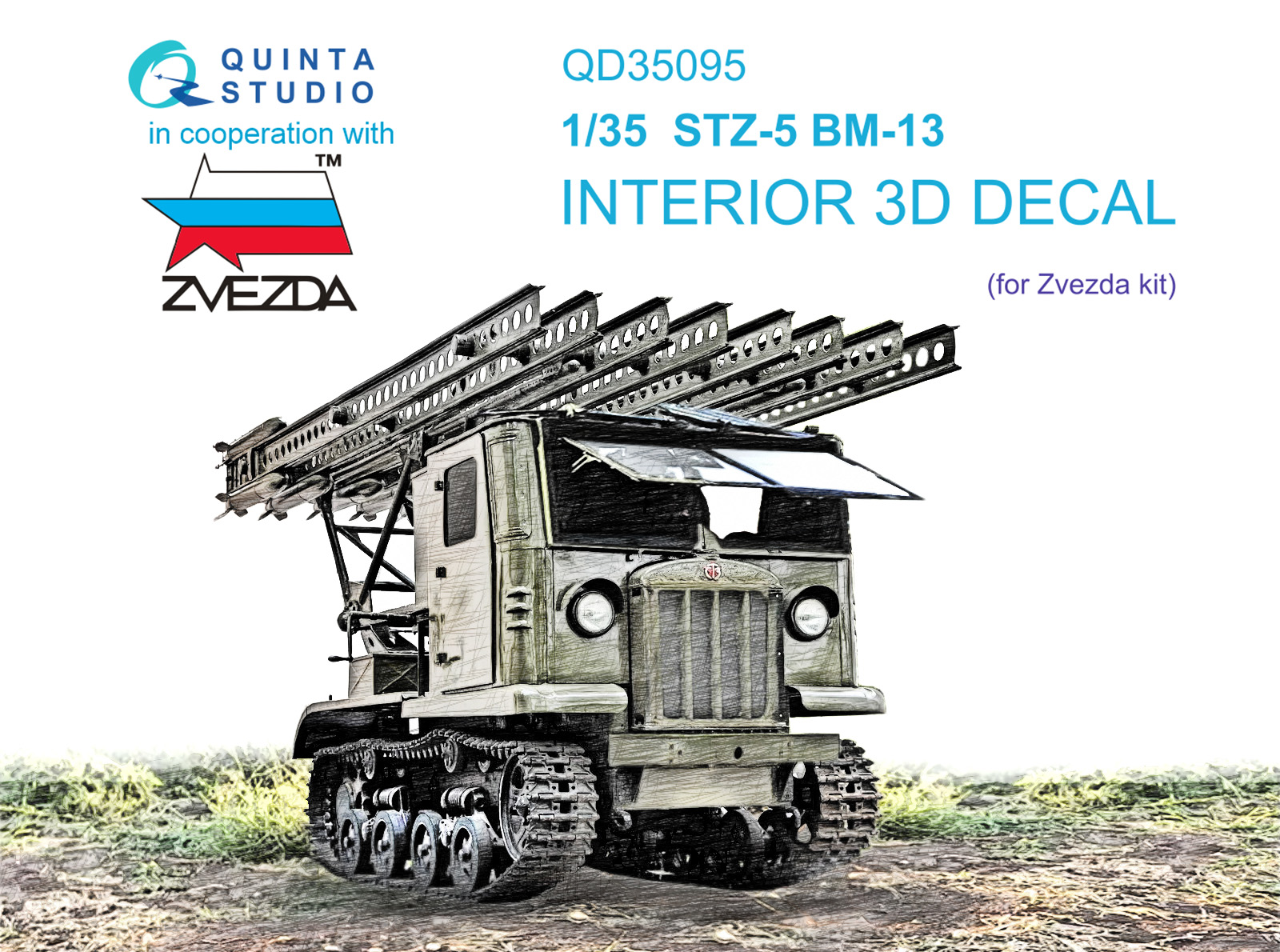 QD35095  декали  3D Декаль интерьера кабины СТЗ-5 БМ-13 (Звезда)  (1:35)