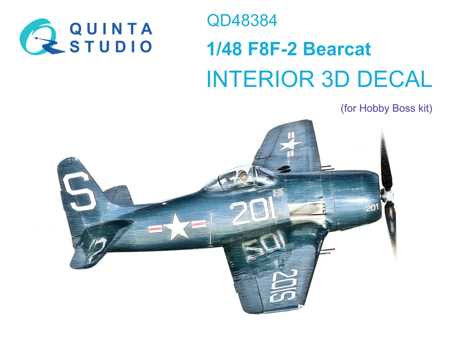 QD48384  декали  3D Декаль интерьера кабины F8F-2 Bearcat (Hobby Boss)  (1:48)