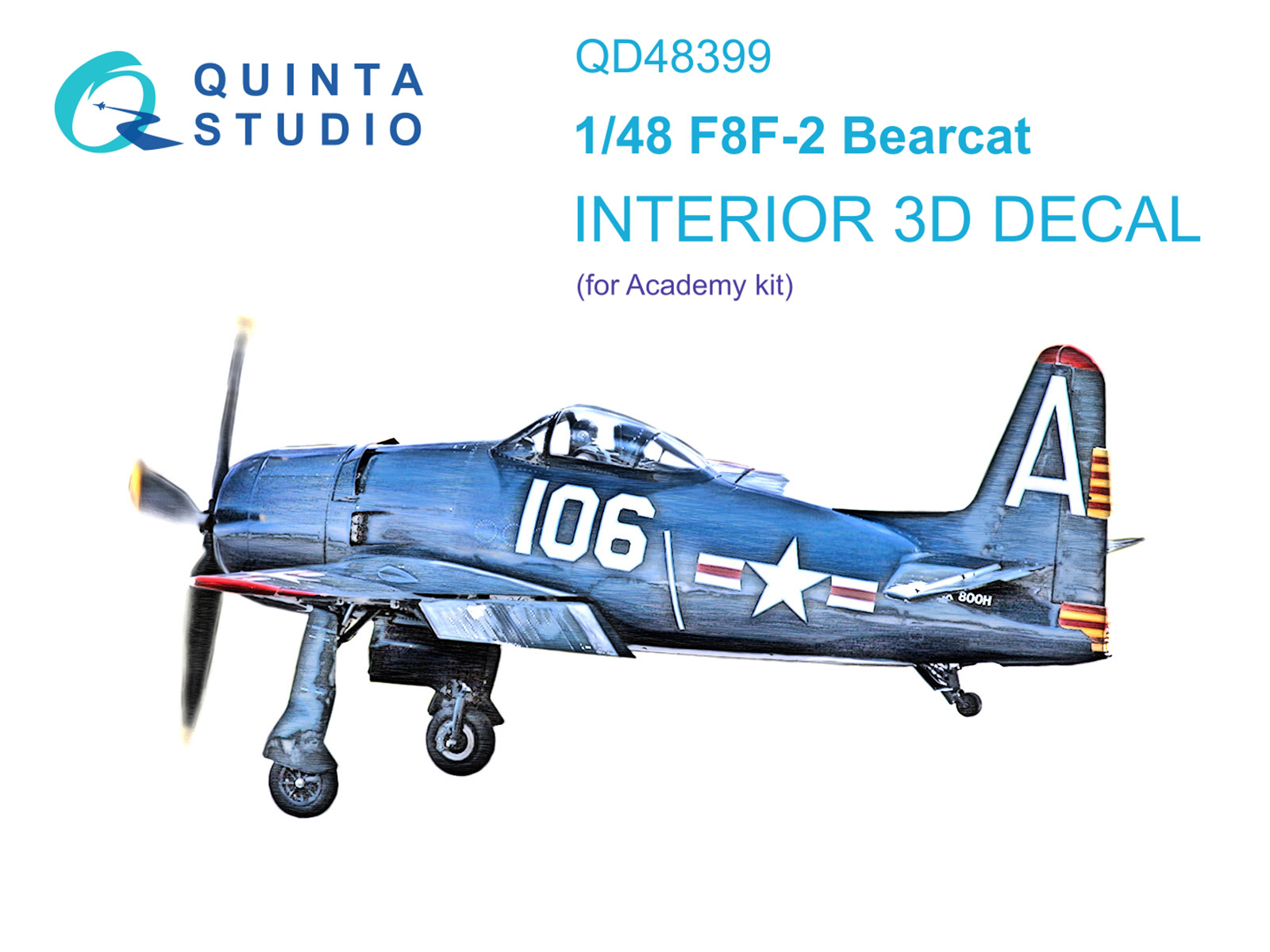 QD48399  декали  3D Декаль интерьера кабины F8F-2 Bearcat (Academy)  (1:48)