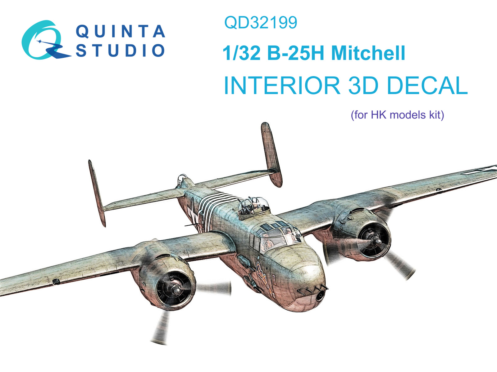 QD32199  декали 3D Декаль интерьера кабины  B-25H Mitchell (HK models)  (1:32)