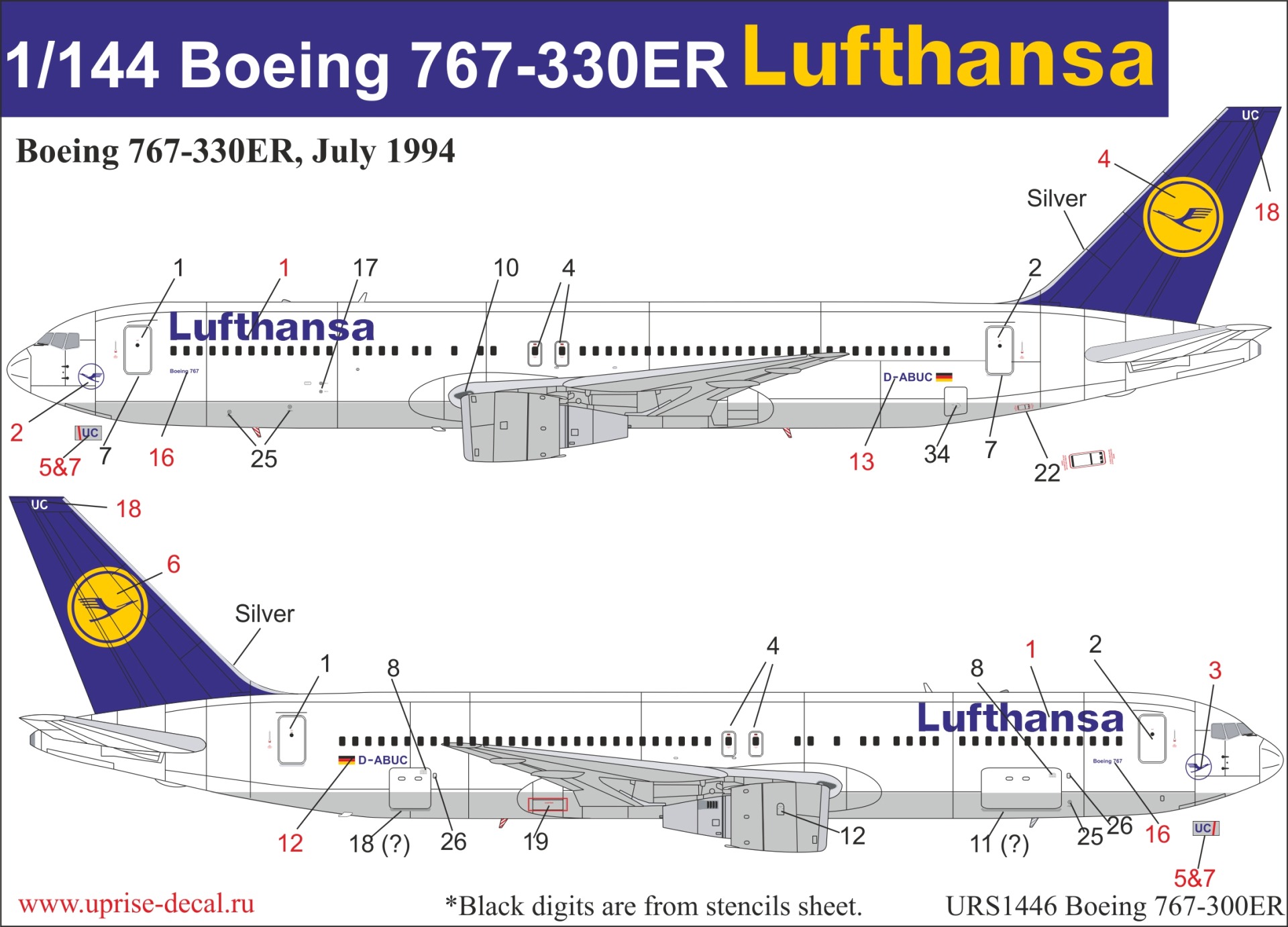 URS1446  декали  Boeing 767-300ER Lufthansa  (1:144)