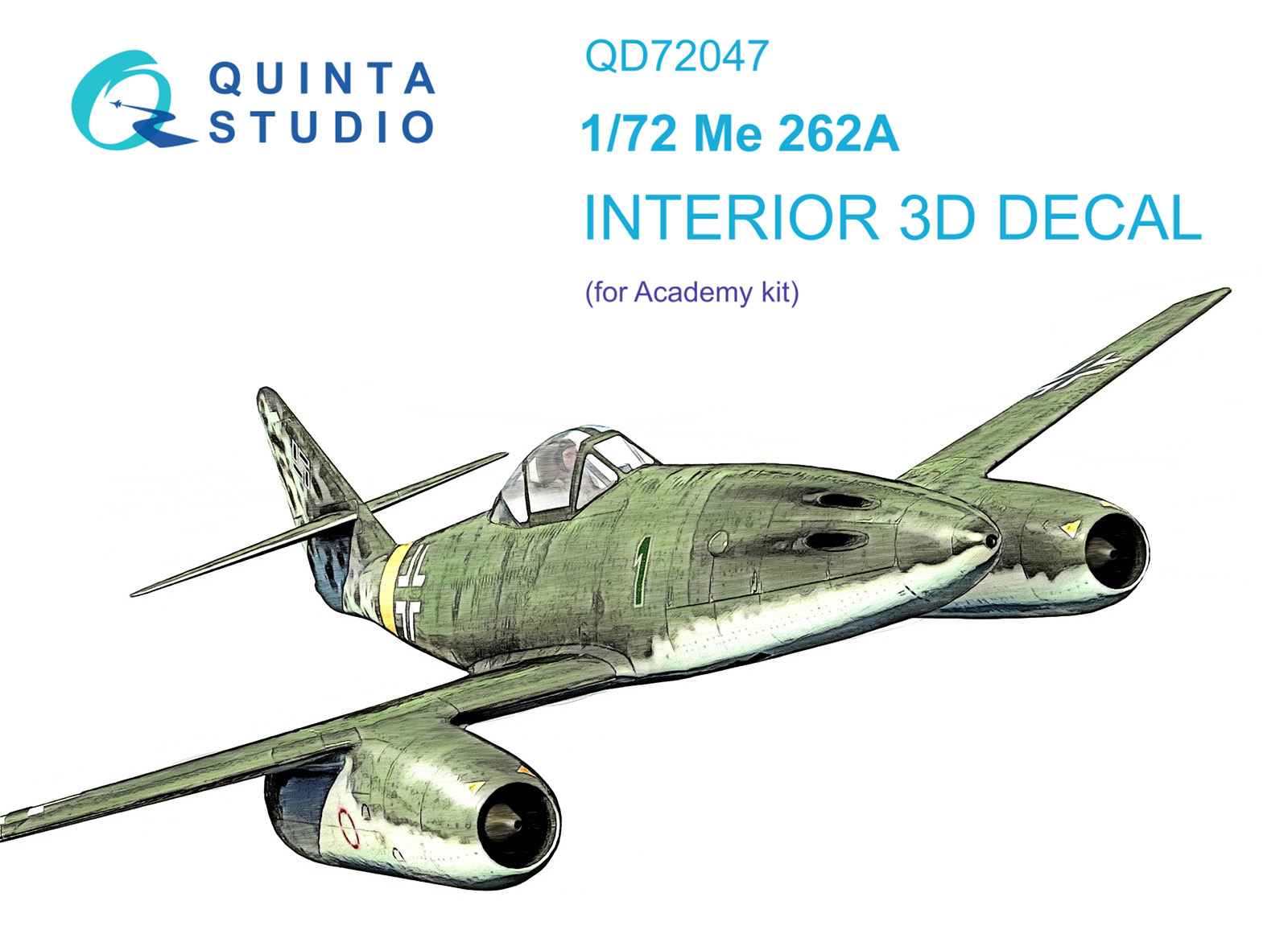 QD72047  декали  3D Декаль интерьера кабины Me-262A (Academy)  (1:72)
