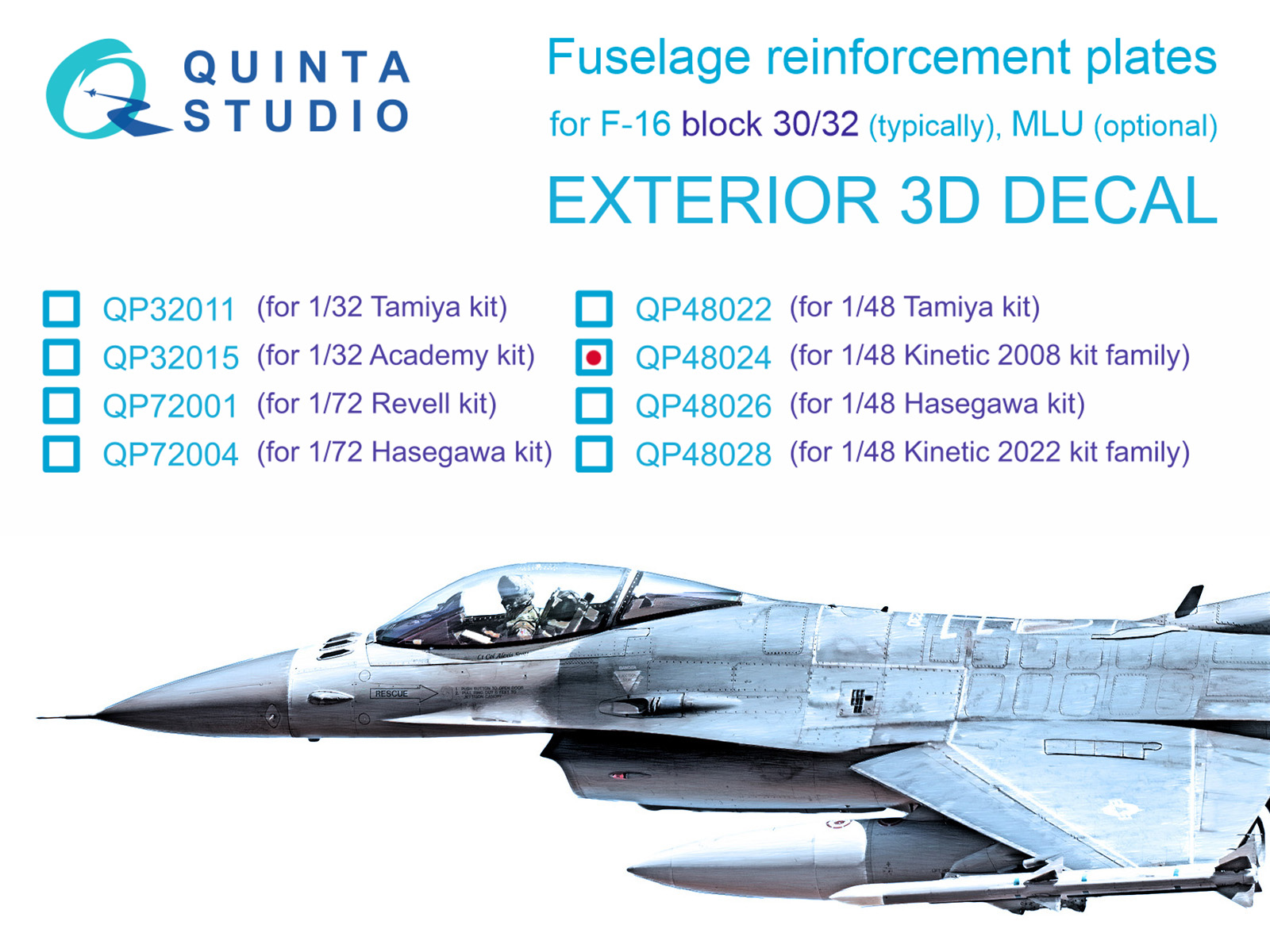 QP48024  декали  Усиливающие накладки для F-16 block 30/32 (Kinetic 2008г. разработки)  (1:48)