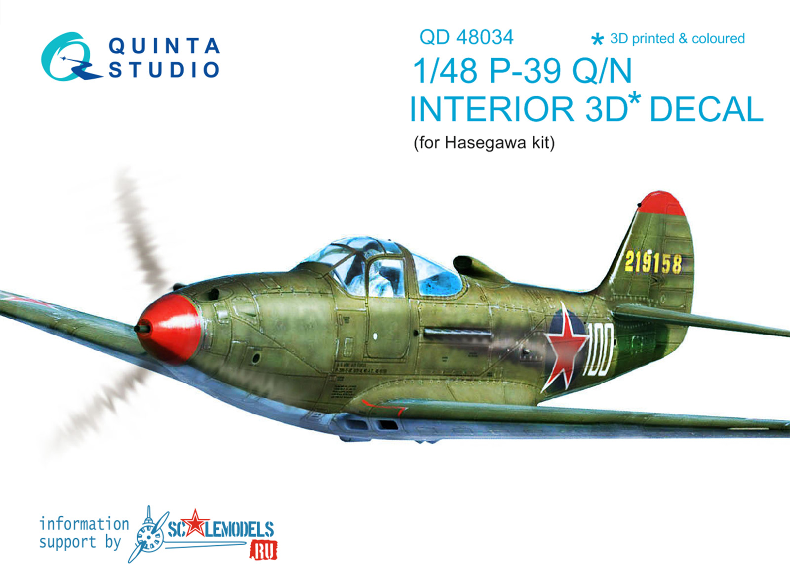 QD48034  декали  3D Декаль интерьера кабины P-39 (Hasegawa)  (1:48)