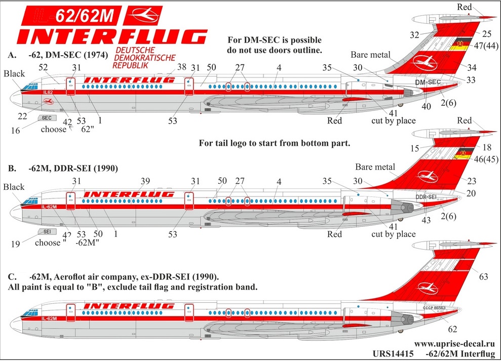 URS14415  декали  IL-62/62M Interflug (for Zvezda)  (1:144)