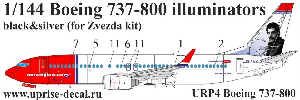 URP4  декали  Boeing 737-800 for Zvezda kit (black)  (1:144)