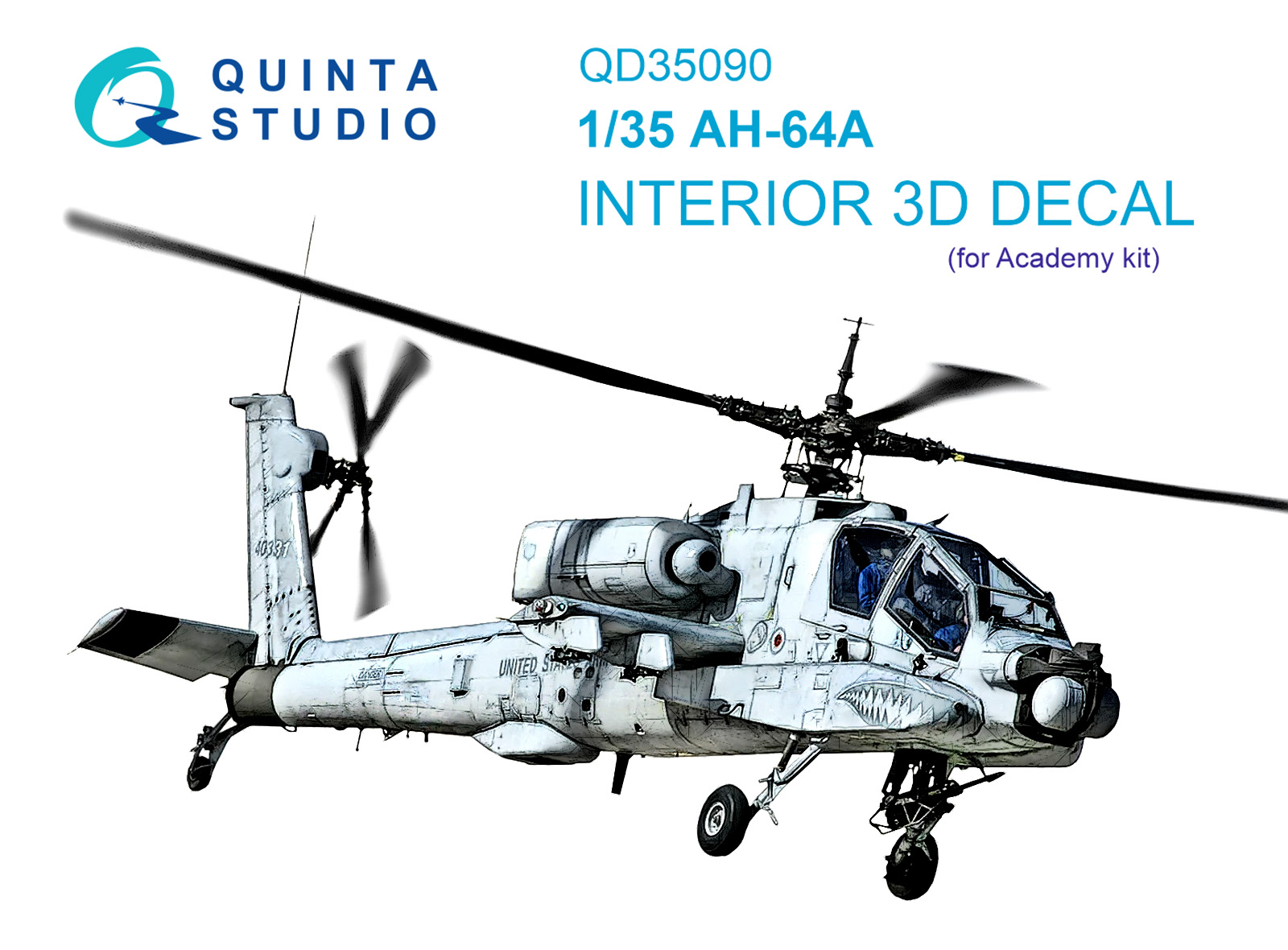 QD35090  декали  3D Декаль интерьера кабины AH-64A (Academy)  (1:35)