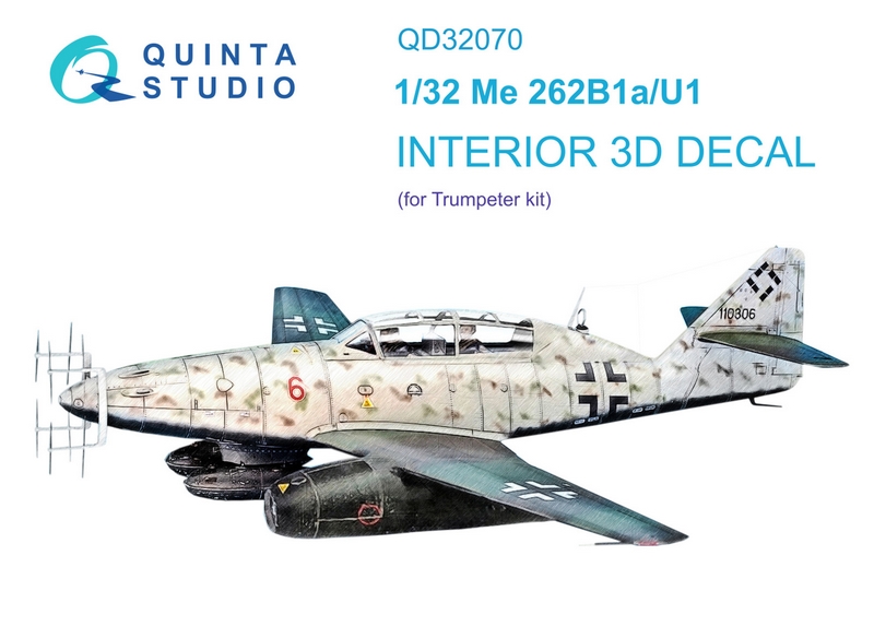QD32070  декали  3D Декаль интерьера кабины  Me-262B1a/U-1 (Trumpeter)  (1:32)
