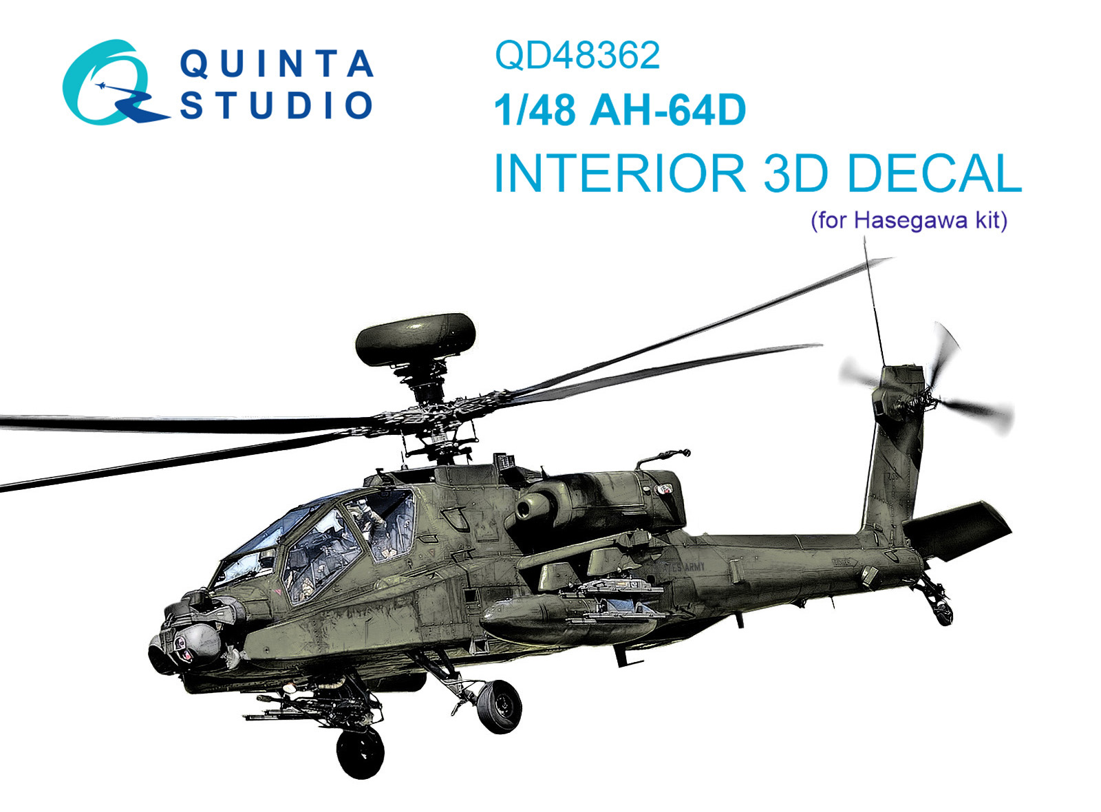 QD48362  декали 3D Декаль интерьера кабины  AH-64D (Hasegawa)  (1:48)